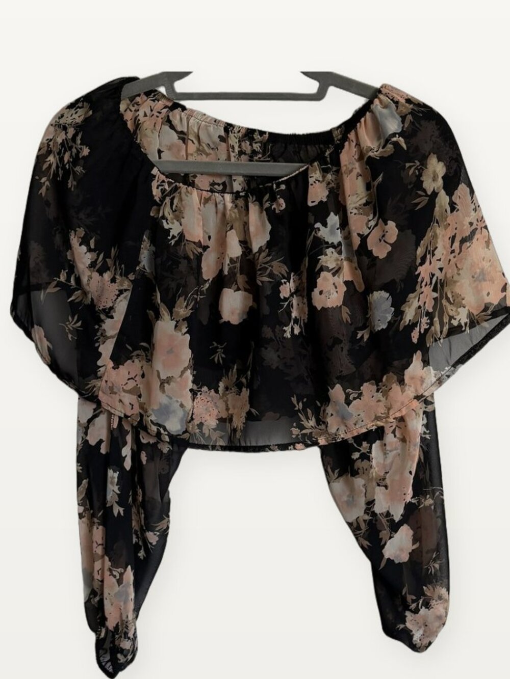 Black Blush Floral Sheer Capelet Bolero Cover Up
